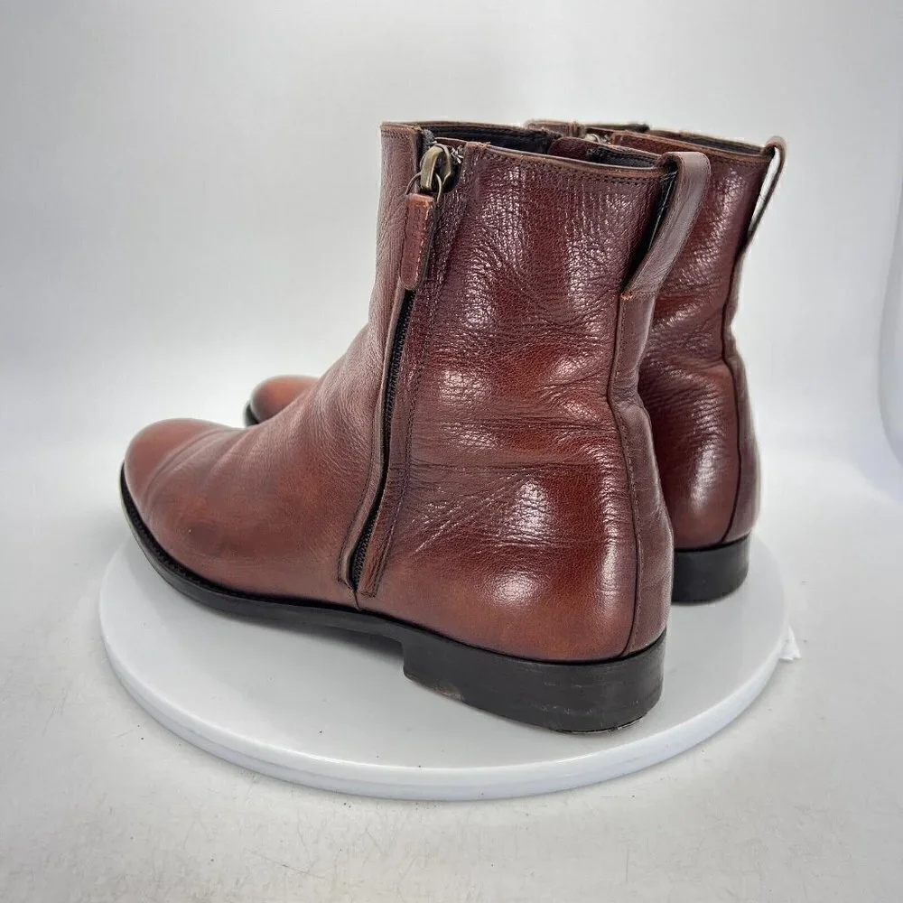 Sergio Rossi Chelsea Women Size US 7 UK 6 Ankle Boot Brown Leather Side Zip